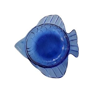 Hazel Atlas Cobalt Blue Angel Fish Glass Ashtray Trinket Dish Candy Nut Bowl